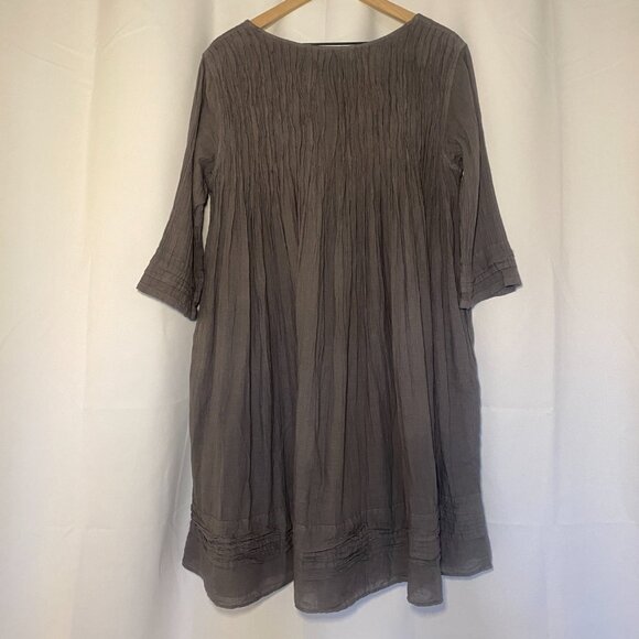 JP and Mattie Gray Peasant Dress Womens M Boho Cotton Crinkly Pockets Swing NWT - Picture 3 of 11